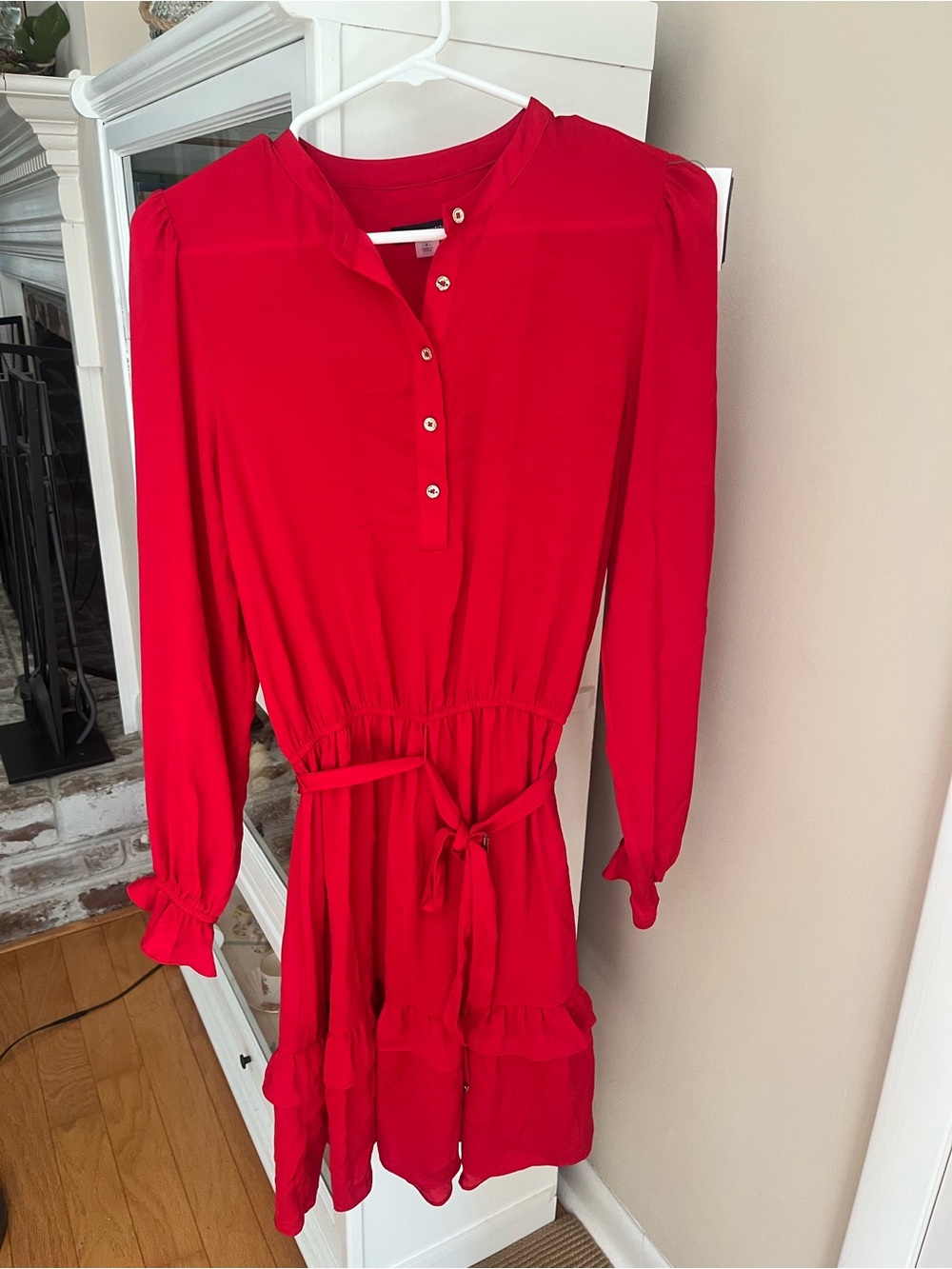 Tommy Hilfiger Vibrant Red Long-Sleeve Tie-Waist Dress